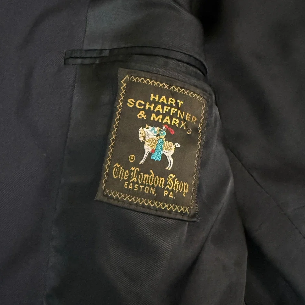 Hart Schaffner‎ Marx Mens Navy Blue Wool Blazer Gold Buttons 46XL Extra Long